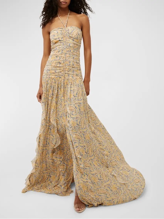 Veronica Beard Dresses & Skirts - Veronica Beard Yellow Paisley Lucine Halter Silk Maxi Dress